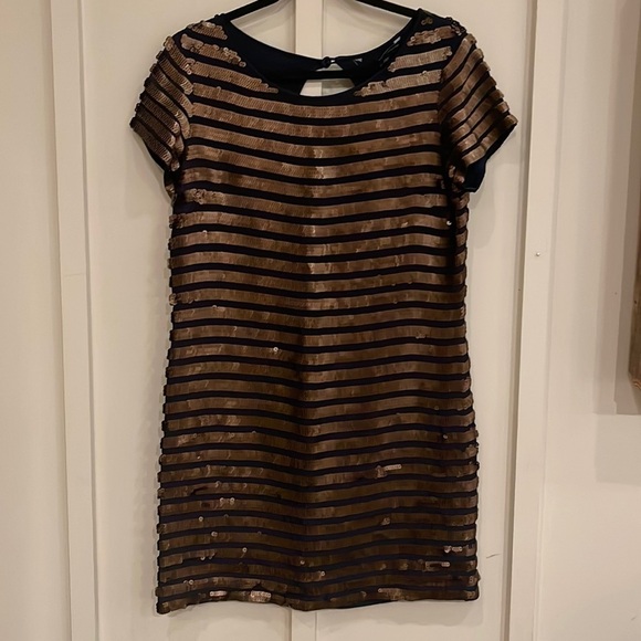 French Connection Navy Gold Sequin Mini Dress - Picture 3 of 8